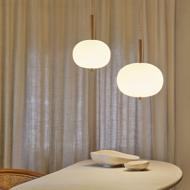 LedsC4 Ilargi LED Ball Pendant Ceiling Lamp Light Wood and Opal Ø230 00-6452-93-F9