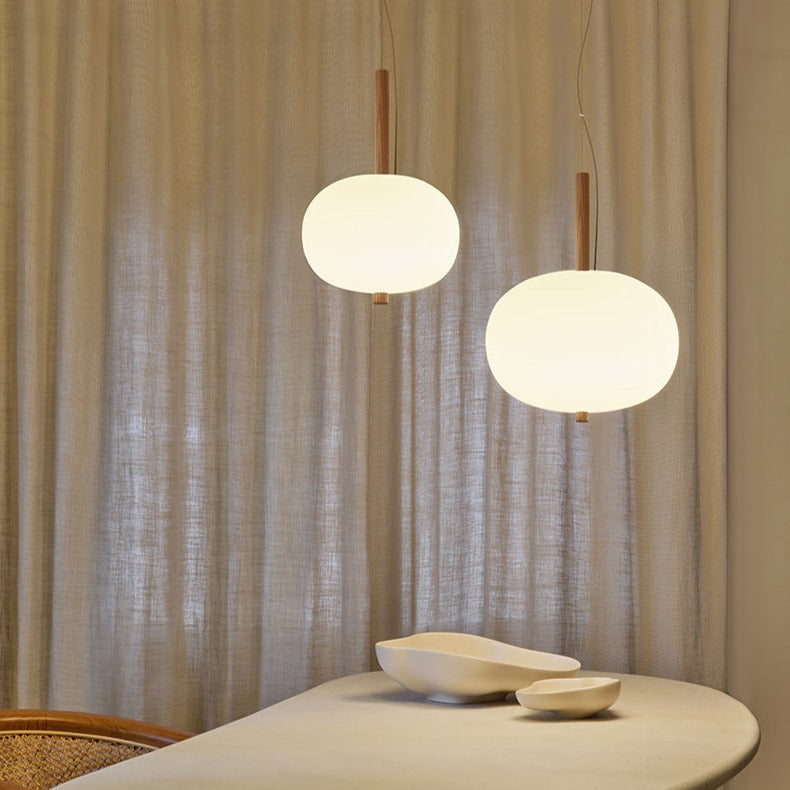 LedsC4 Ilargi LED Ball Pendant Ceiling Lamp Light Wood and Opal Ø230 LED 00-6454-93-F9