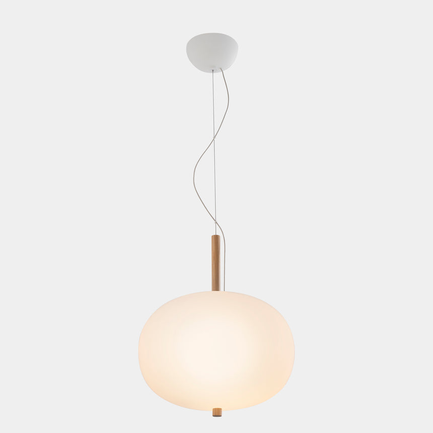 LedsC4 Ilargi Lámpara de techo colgante bola LED madera clara y opal Ø395 00-6458-93-F9