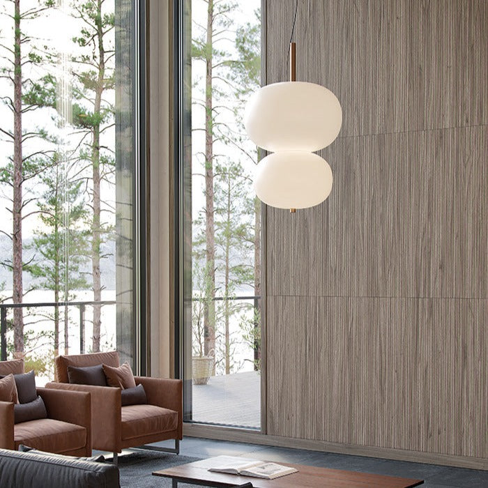 LedsC4 Ilargi Lámpara de techo colgante bolas LED madera clara y opal 00-6461-93-F9