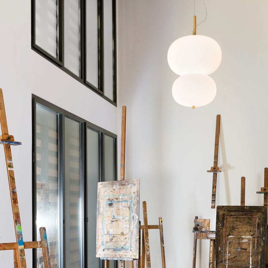 LedsC4 Ilargi Pendant Ceiling Lamp LED Balls Light Wood and Opal 00-6463-93-F9