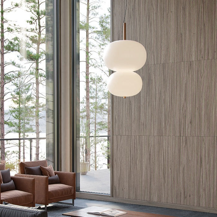 LedsC4 Ilargi Pendant Ceiling Lamp LED Balls Light Wood and Opal 00-6463-93-F9