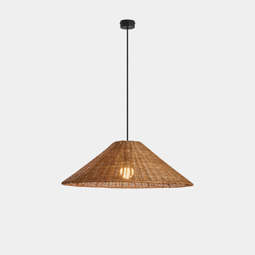 LedsC4 Caribe Pendant Ceiling Lamp Ø600 E27 15 Black Natural Rattan 00-8110-05-ES