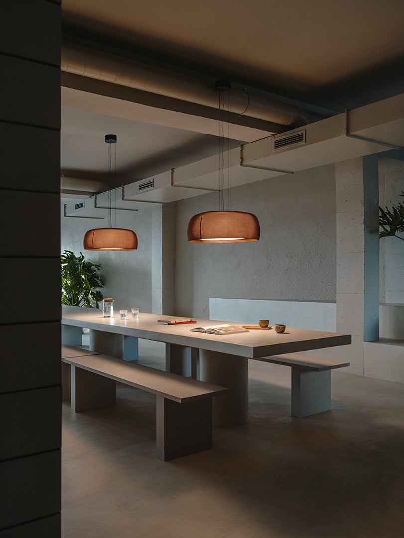 LedsC4 Gong LED Phase Cut Pendant Ceiling Lamp Brown Ral 8016 l Verme 00-8953-W1-L1