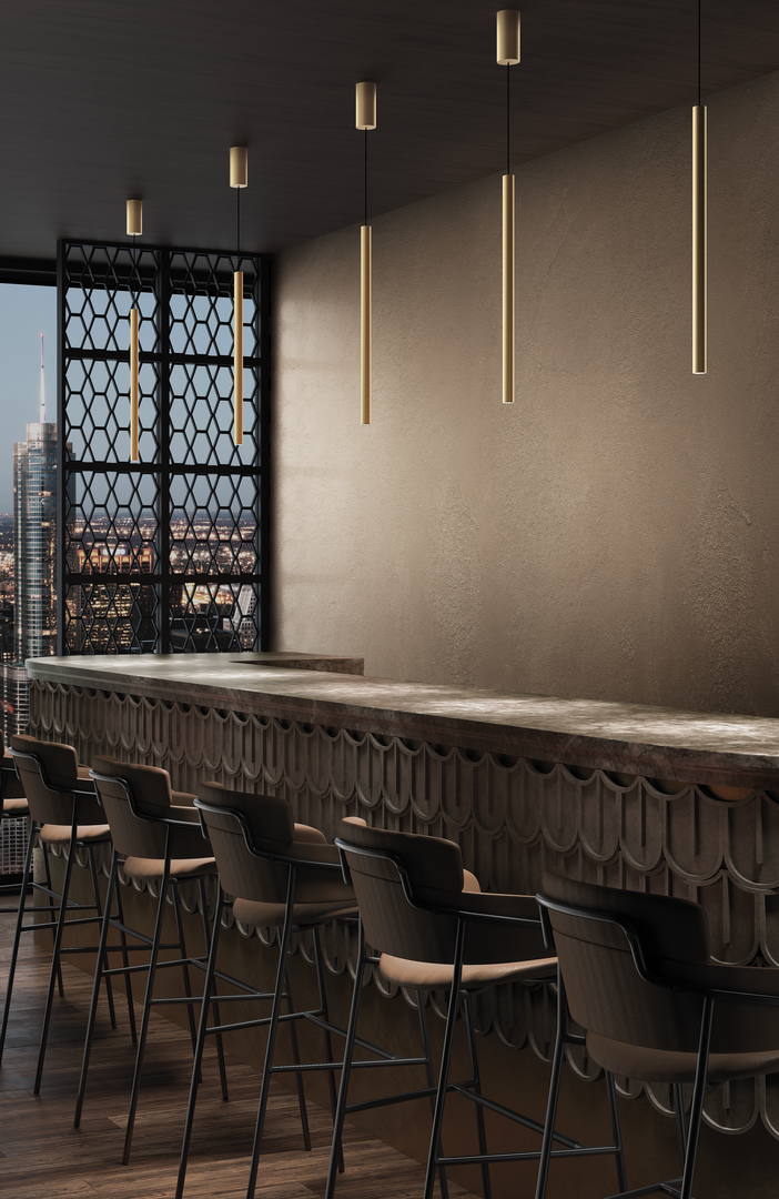 LedsC4 Lámpara de techo colgante Stylus Surfaced 600Mm LED 9.7 Blanco Cálido - 3000K Oro Mate 41 00-A017-DN-DN