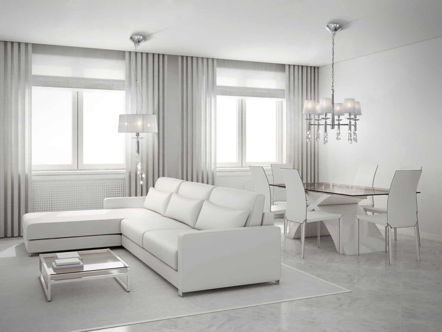 Mantra Tiffany cromo Lámpara de techo colgante blanca tela 3851