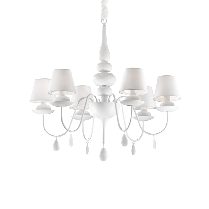 Lámpara colgante Ideal Lux Blanche blanco cristal y tela 6 luces 240W Ø78cm 035581
