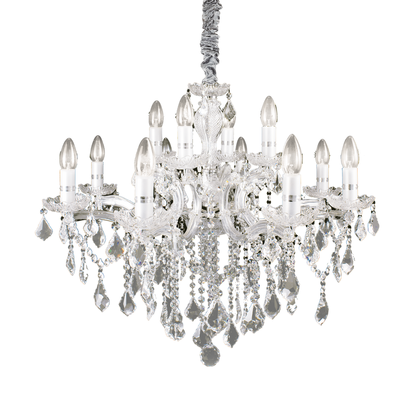Lámpara colgante Ideal Lux Florian cristal y cerámica 12 luces 480W Ø72cm cromo — ref. 035604 (1)