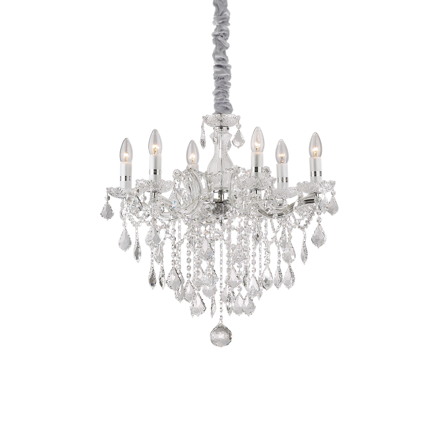 Lámpara colgante Ideal Lux Florian cromo cristal y cerámica 6 luces 240W Ø60cm 035628