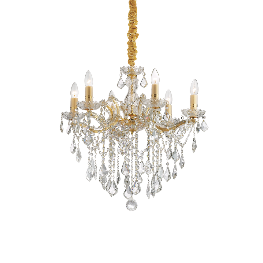 Lámpara colgante Ideal Lux Florian dorado cristal y cerámica 6 luces 240W Ø60cm 035635