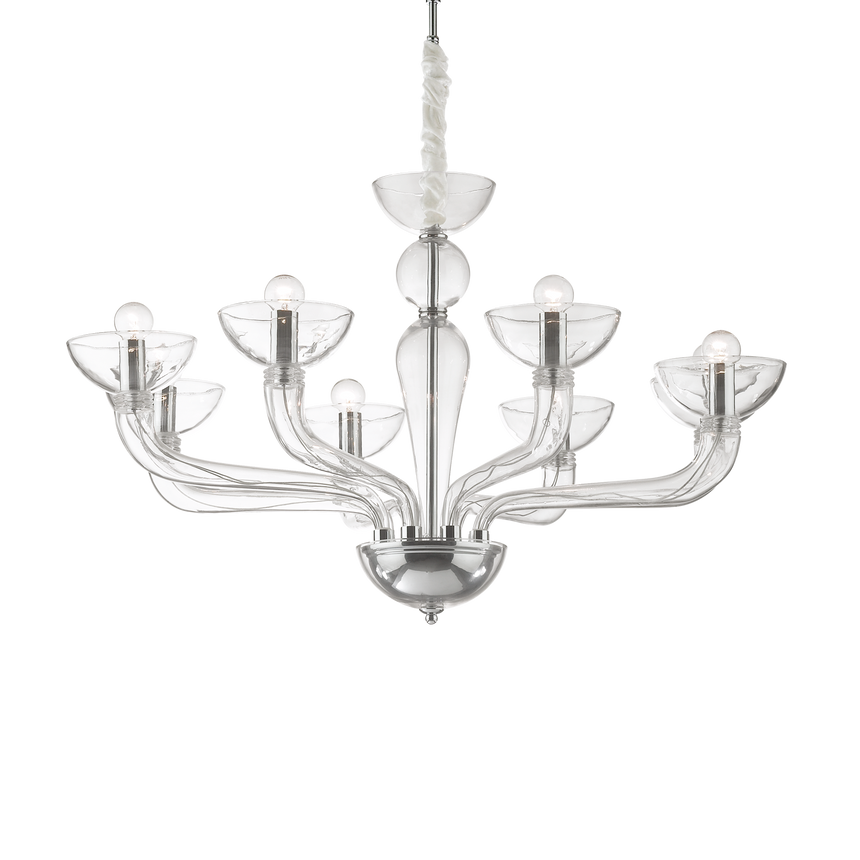Lámpara colgante Ideal Lux Casanova transparente cristal 8 luces 320W Ø88cm 044255