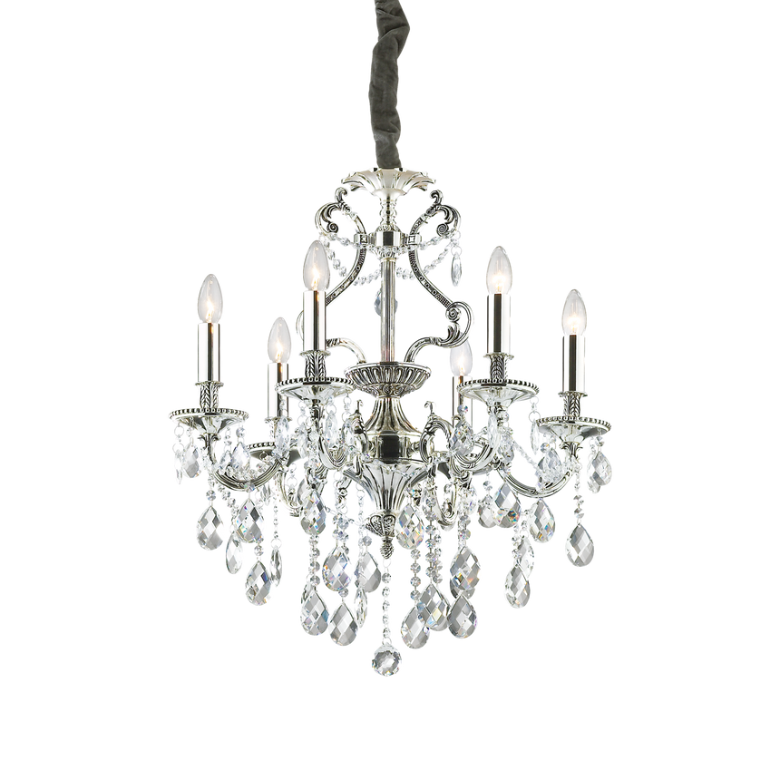 Lámpara colgante Ideal Lux Gioconda plata cristal y cerámica 6 luces 240W Ø62cm 044927