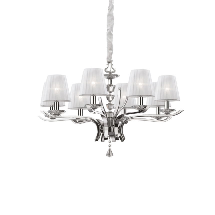 Lámpara colgante Ideal Lux Pegaso blanco cristal y tela 8 luces 224W Ø76cm 059242