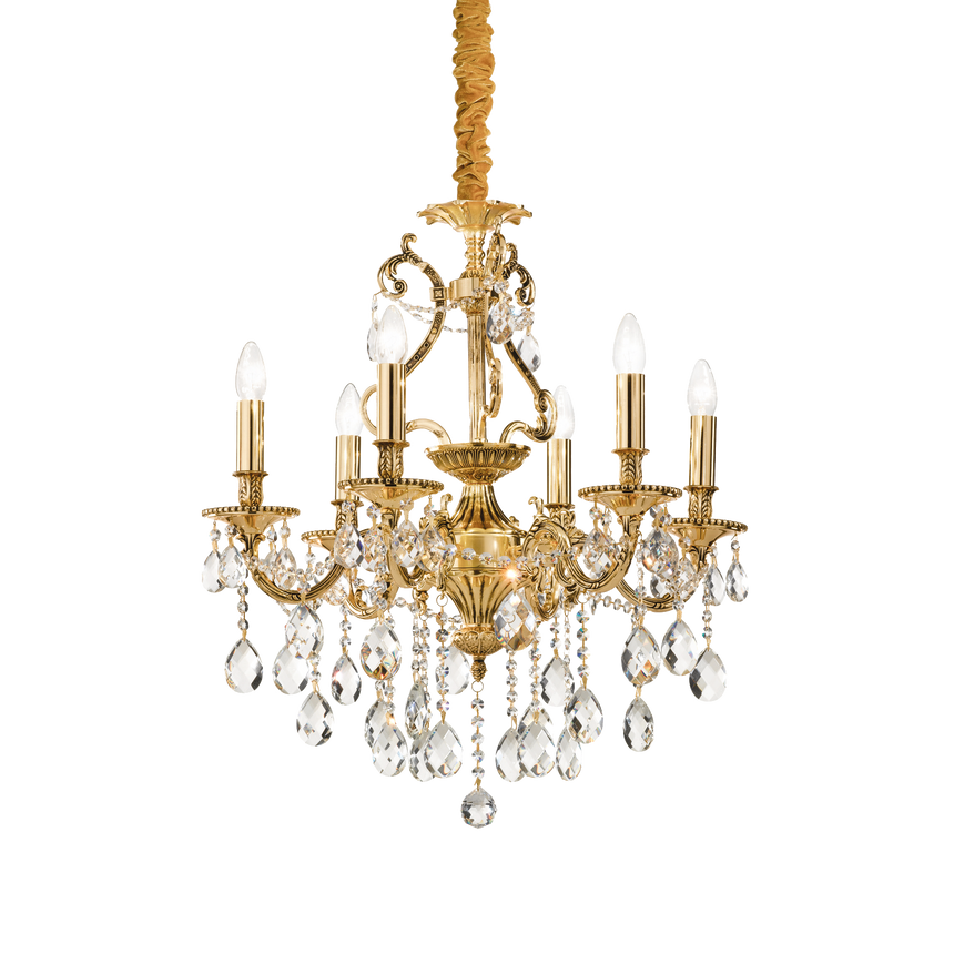 Lámpara colgante Ideal Lux Gioconda dorado cristal y cerámica 6 luces 240W Ø62cm 060507