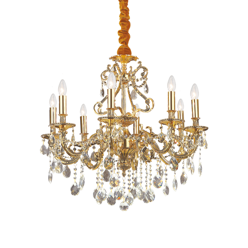 Lámpara colgante Ideal Lux Gioconda dorado cristal y cerámica 8 luces 320W Ø73cm 060514