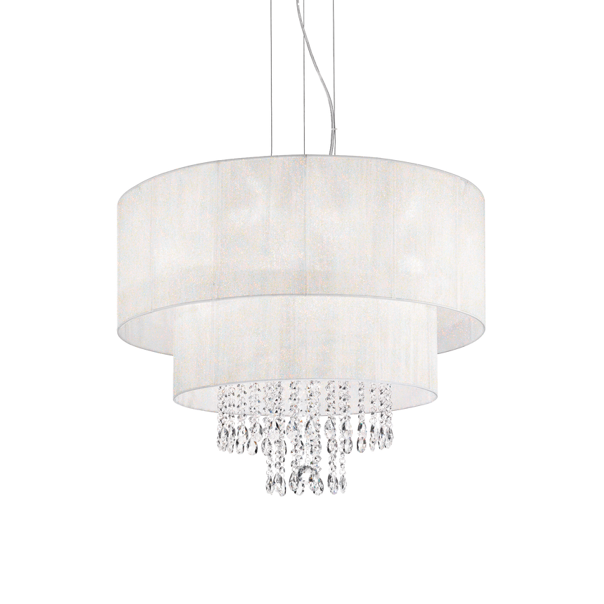 Lámpara colgante Ideal Lux Opera blanco cristal y tela 6 luces 360W Ø71cm 068299
