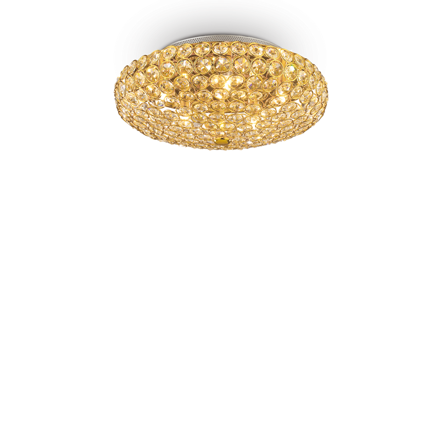 Plafón de techo Ideal Lux King dorado cristal y cerámica 5 luces 200W Ø38cm 073187