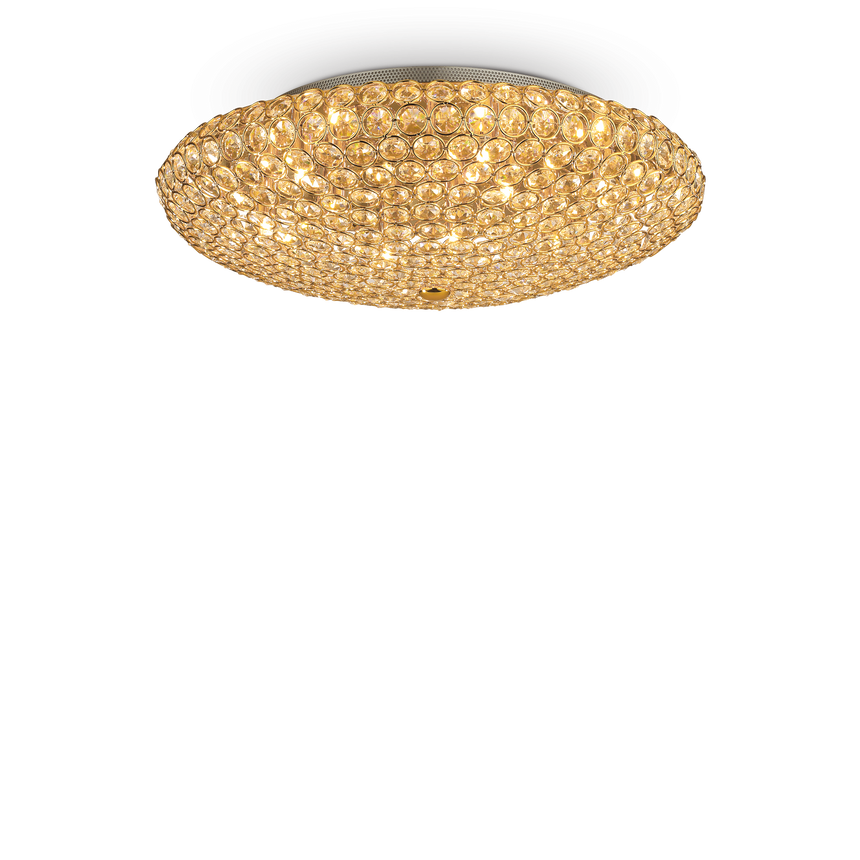 Plafón de techo Ideal Lux King dorado cristal y cerámica 9 luces 360W Ø53,5cm 073262