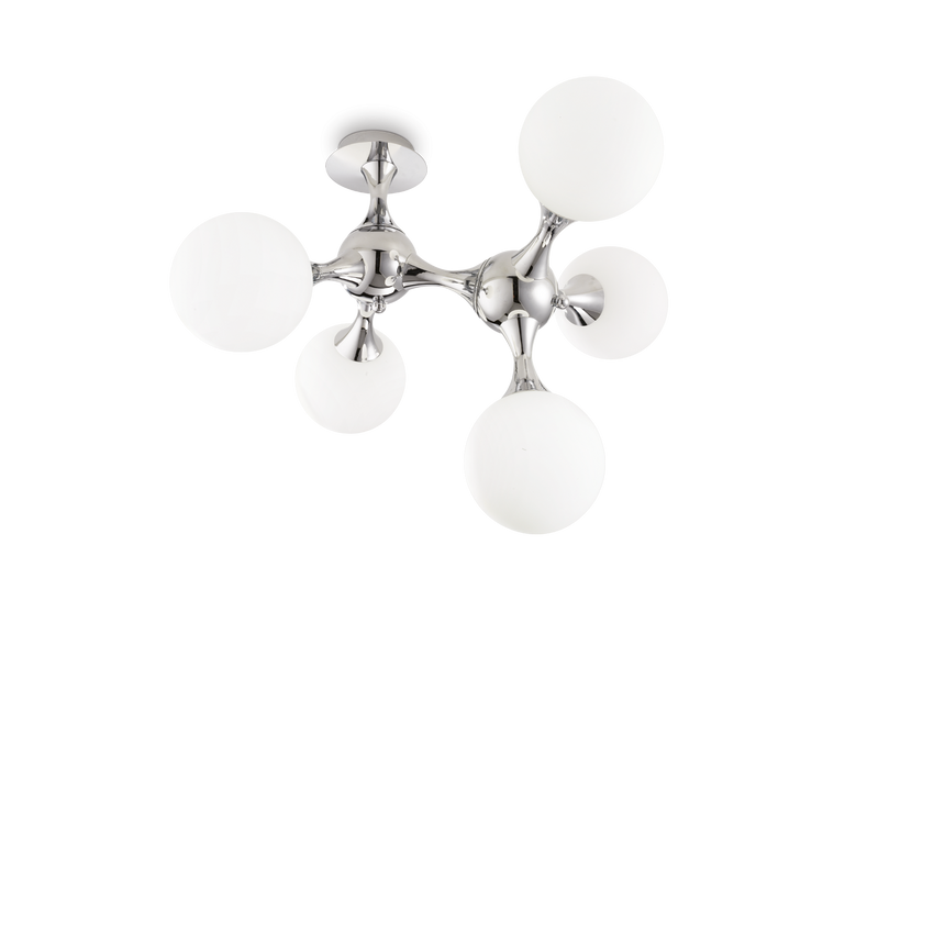 Plafón de techo Ideal Lux Nodi blanco cristal 5 luces 140W Ø55cm 073712