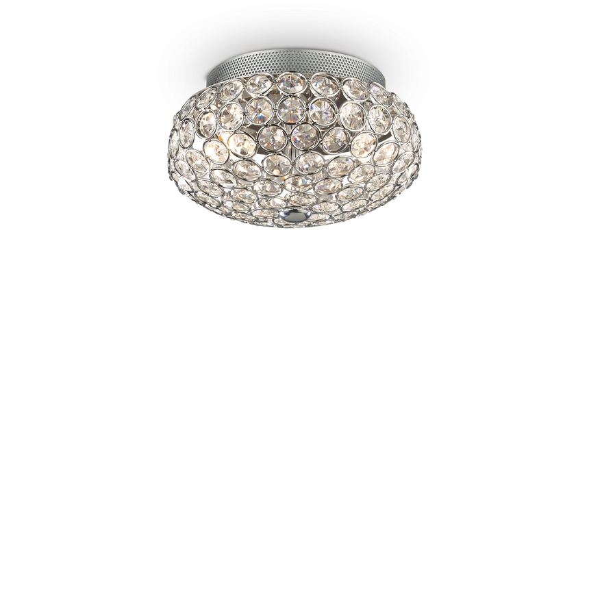Plafón de techo Ideal Lux King cromo cristal y cerámica 3 luces 120W Ø25,5cm 075389