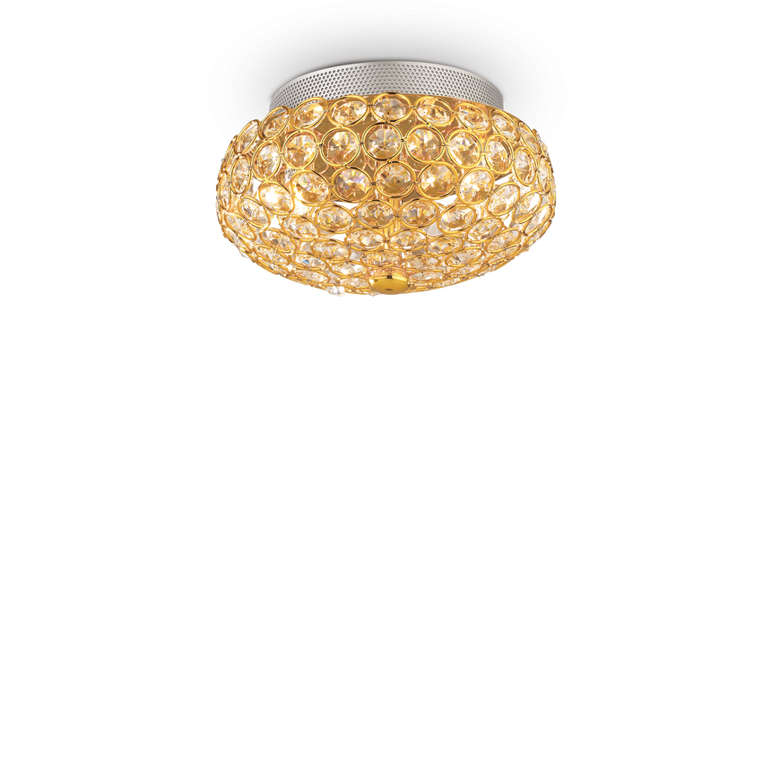 Plafón de techo Ideal Lux King dorado cristal y cerámica 3 luces 120W Ø25,5cm 075402