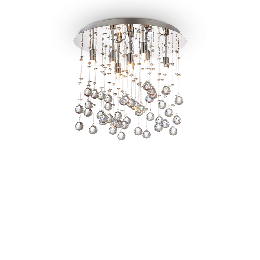 Plafón de techo Ideal Lux Moonlight cromo cristal y cerámica 8 luces 320W Ø40cm 077796