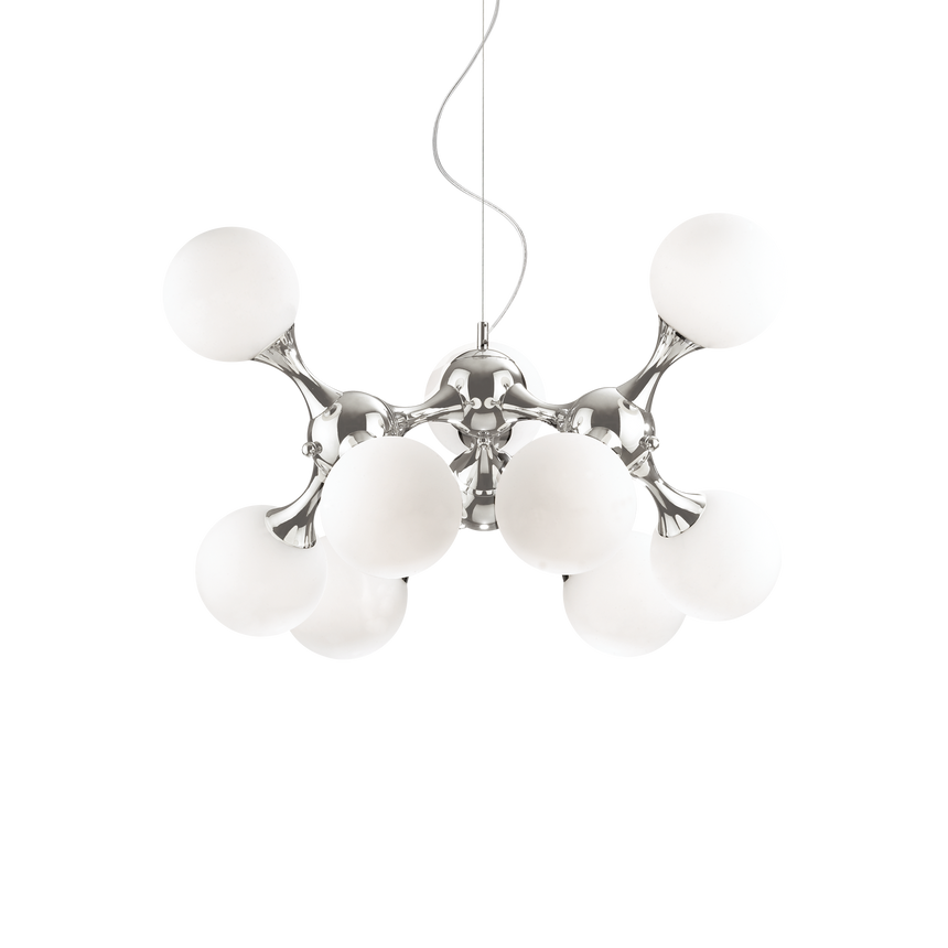 Lámpara colgante Ideal Lux Nodi blanco cristal 9 luces 252W Ø80cm 082059