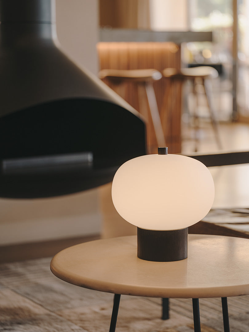 LedsC4 Ilargi Ball Table Lamp Ø230 LED Touch Dimmable Dark Wood 10-6010-92-F9