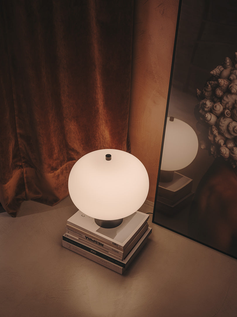 LedsC4 Ilargi Ball Table Lamp Ø230 LED Touch Dimmable Dark Wood 10-6010-92-F9