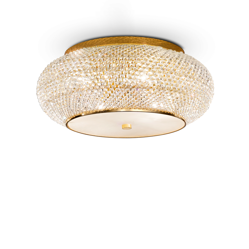 Plafón de techo Ideal Lux Pasha' dorado cristal y cerámica 10 luces 400W Ø55cm 100791