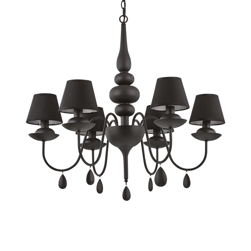 Lámpara colgante Ideal Lux Blanche negro cristal y tela 6 luces 240W Ø78cm 111872