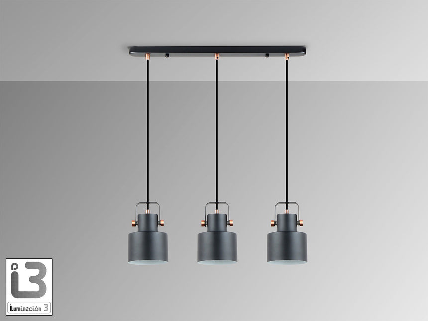 Lámpara de techo colgante Schuller Erika 3 luces negro y cobre satinado 12494 vista 2