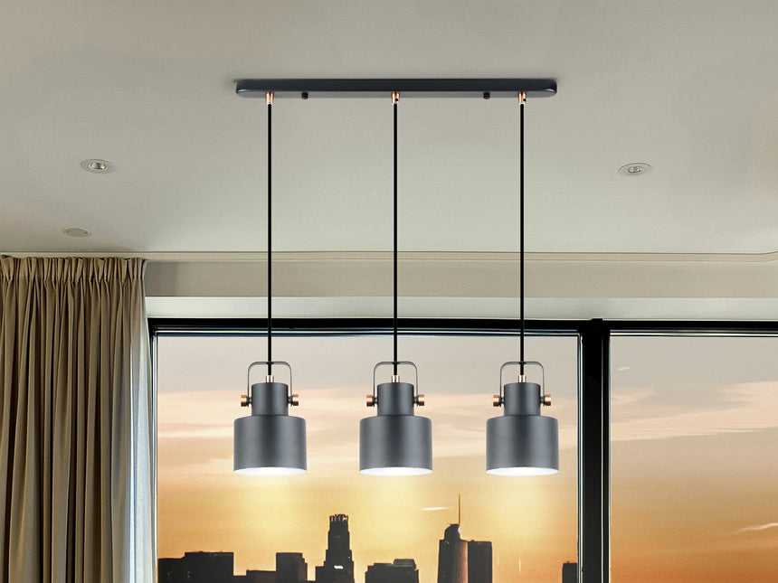 Lámpara de techo colgante Schuller Erika 3 luces negro y cobre satinado 12494