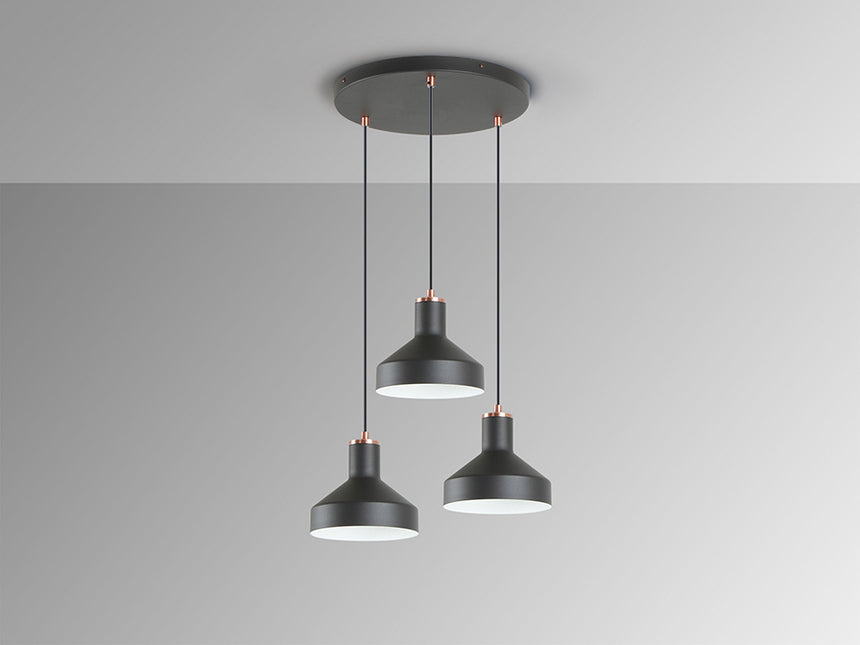 Schuller I3 Irias Pendant Ceiling Lamp 3 Lights Black Copper D45 12546