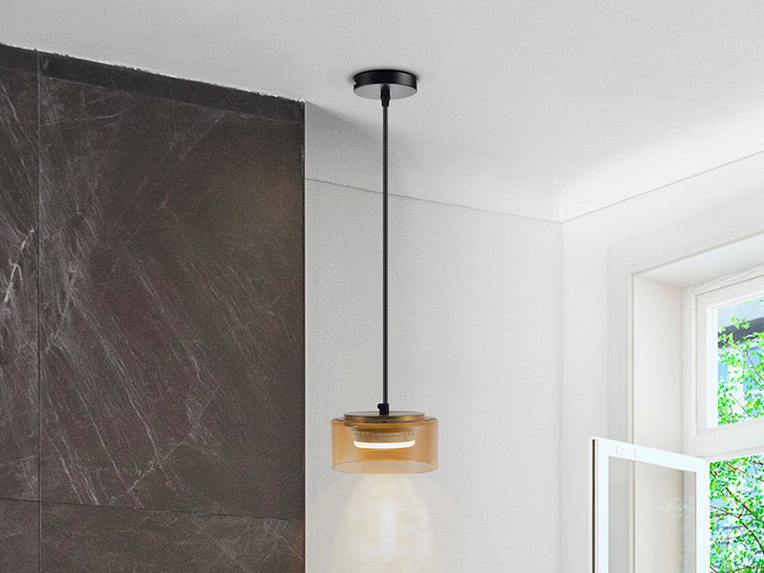 Schuller I3 Olaia Pendant Ceiling Lamp 1 Light Black Amber 12643