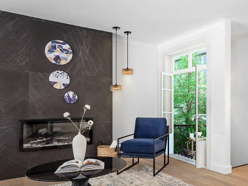 Schuller I3 Olaia Pendant Ceiling Lamp 1 Light Black Amber 12643