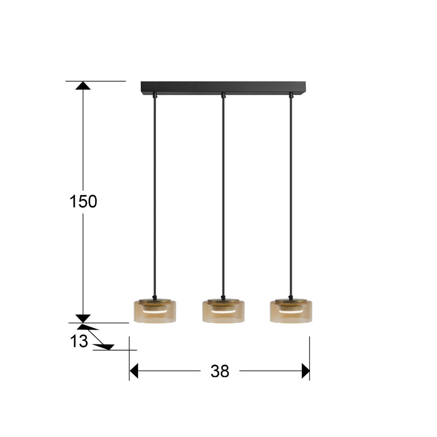 Lámpara de techo colgante Schuller Olaia 3 luces negro y oro 3000K 12661 dimensiones