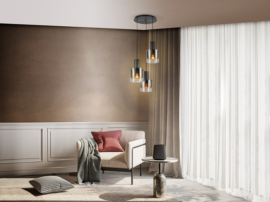 Schuller I3 Venize 3-Light Pendant Ceiling Lamp, Black Smoke 12810