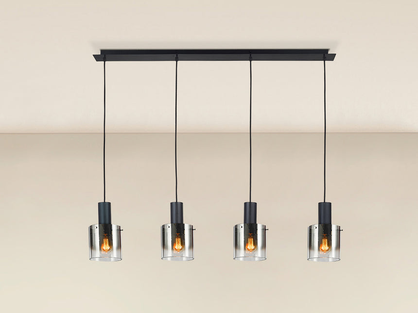 Lámpara de techo colgante Schuller Venize 4 luces negro y smoke 12828