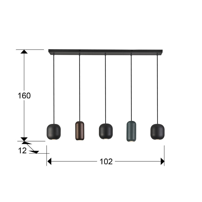 Lámpara de techo colgante Schuller Nimes 5 luces negro y marrón 12863 dimensiones