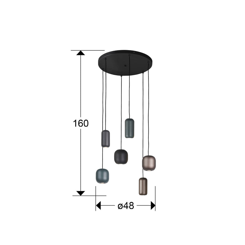 Lámpara de techo colgante Schuller Nimes 6 luces negro y marrón Ø48cm 12872 dimensiones