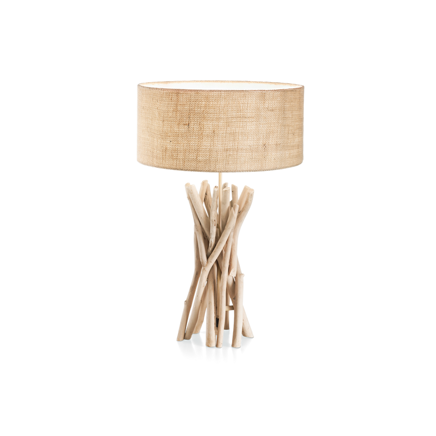 Lámpara de sobremesa Ideal Lux Driftwood madera tela y 60W Ø40cm 129570