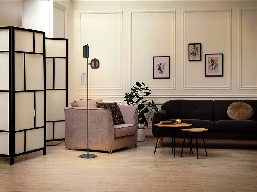 Lámpara de pie de salón Schuller Nimes 3 luces negro y marrón 145cm 12962 - vista alternativa