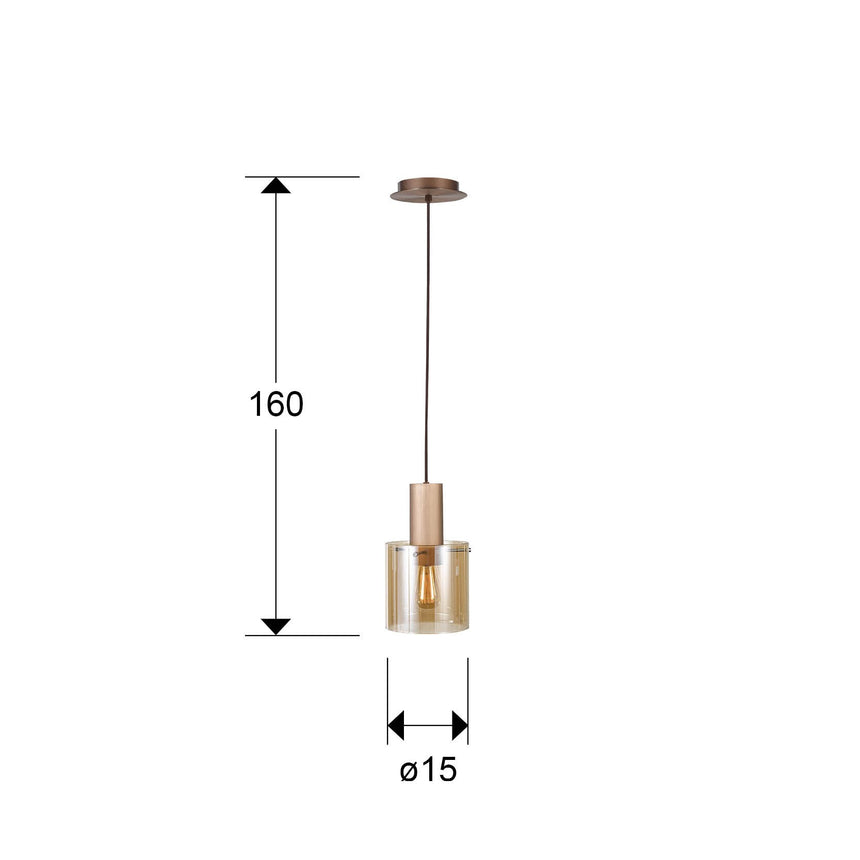 Lámpara de techo colgante Schuller Venize 1 luz cobre satinado y ambar 12973 dimensiones
