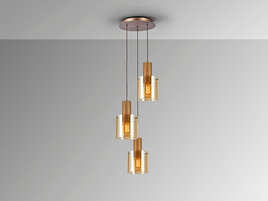 Lámpara de techo colgante Schuller Venize 3 luces cobre satinado y ambar Ø37cm 12980 - imagen 4