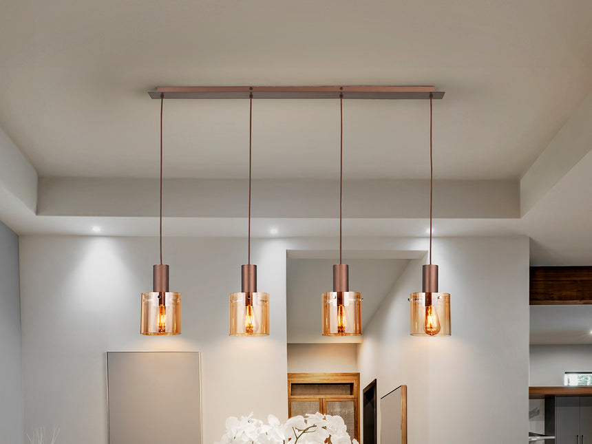 Lámpara de techo colgante Schuller Venize 4 luces cobre satinado y ambar 12999