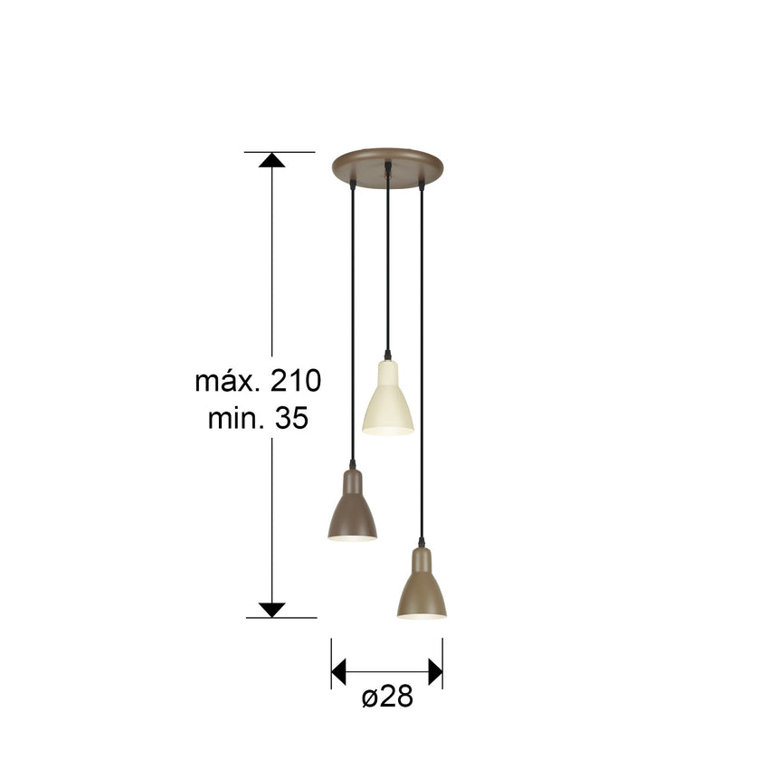 Lámpara de techo colgante Schuller Afra 3 luces marrón 13217 dimensiones
