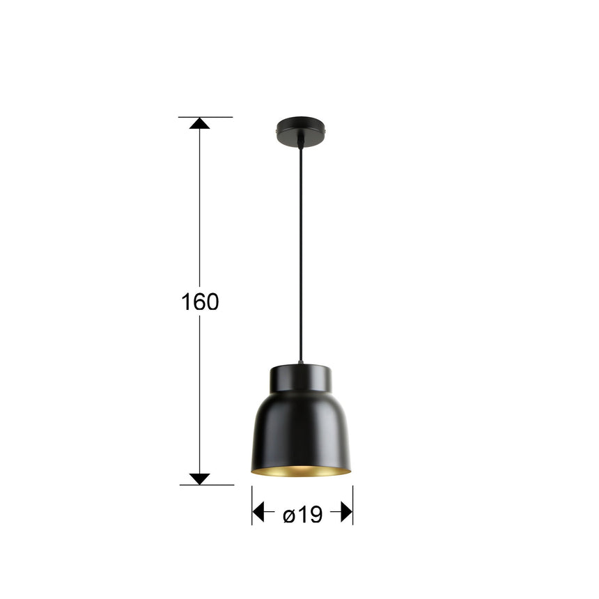 Lámpara de techo colgante Schuller Vulcano 1 luz negro y dorado 13536 dimensiones