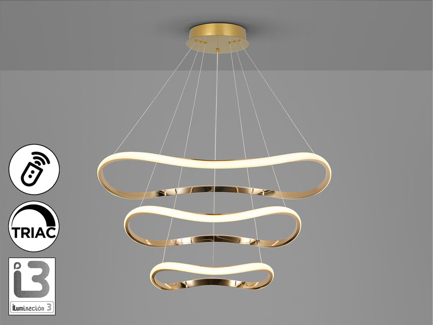 Lámpara de techo colgante de 3 aros Schuller Naos oro r - ambiente
