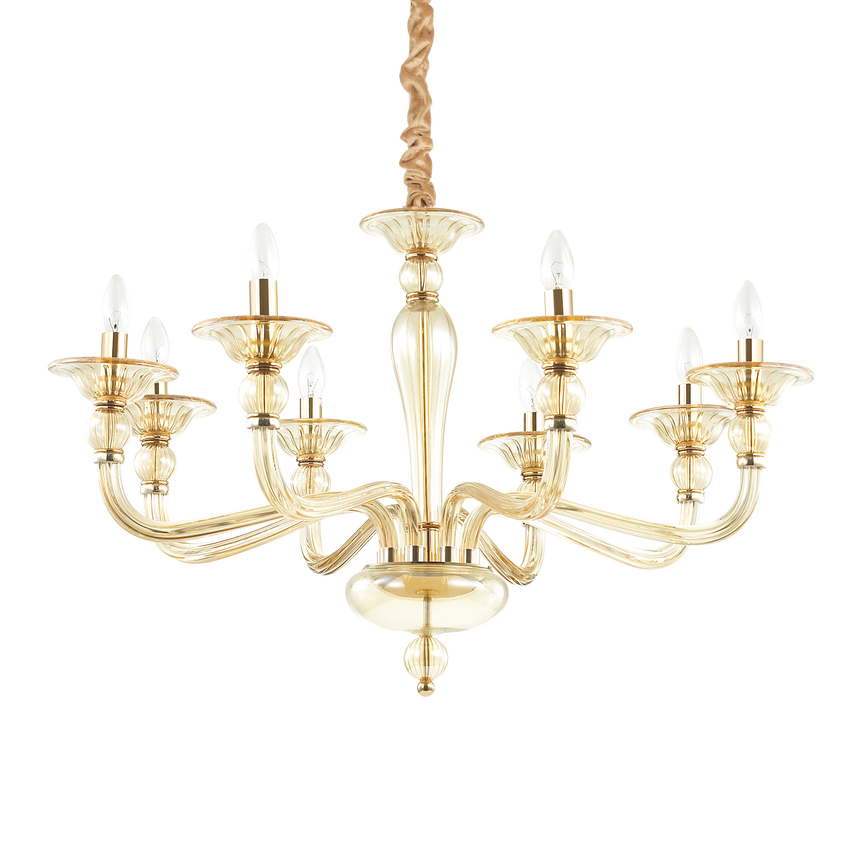 Lámpara colgante Ideal Lux Danieli ámbar cristal 8 luces 320W Ø85cm 159973